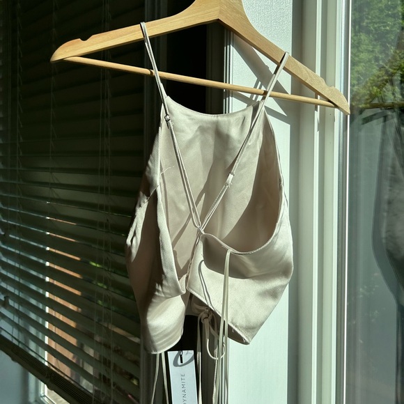 NEW dynamite champagne pink satin halter top open back - Picture 1 of 9